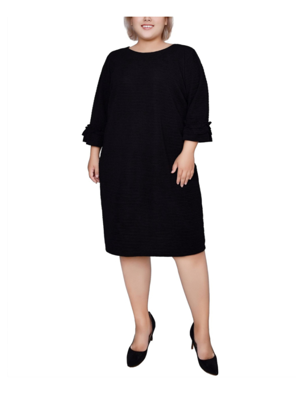 NY Collection Plus Size 1X 3/4 Sleeve Black Textured Knit Formal Dress NWT